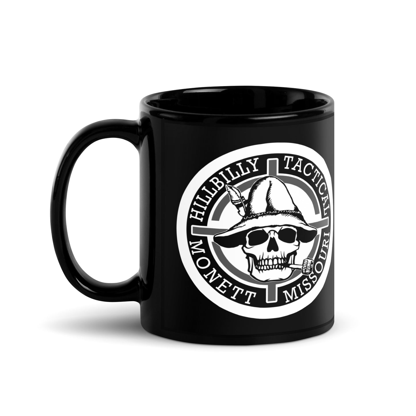 Black & White Hillbilly Tactical Logo Black Glossy Mug